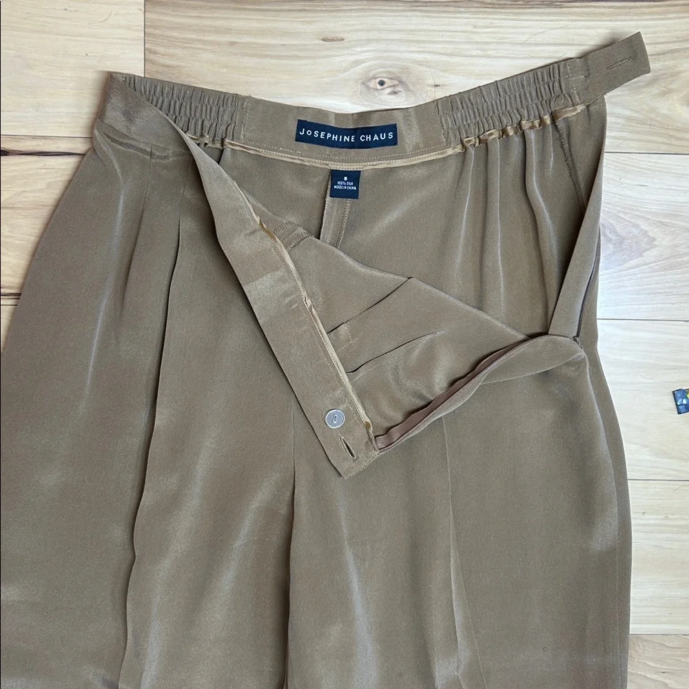 Josephine Chaus 100% Silk Camel Pants w/Stretchy Waistband | Size 8 - Picture 5 of 9